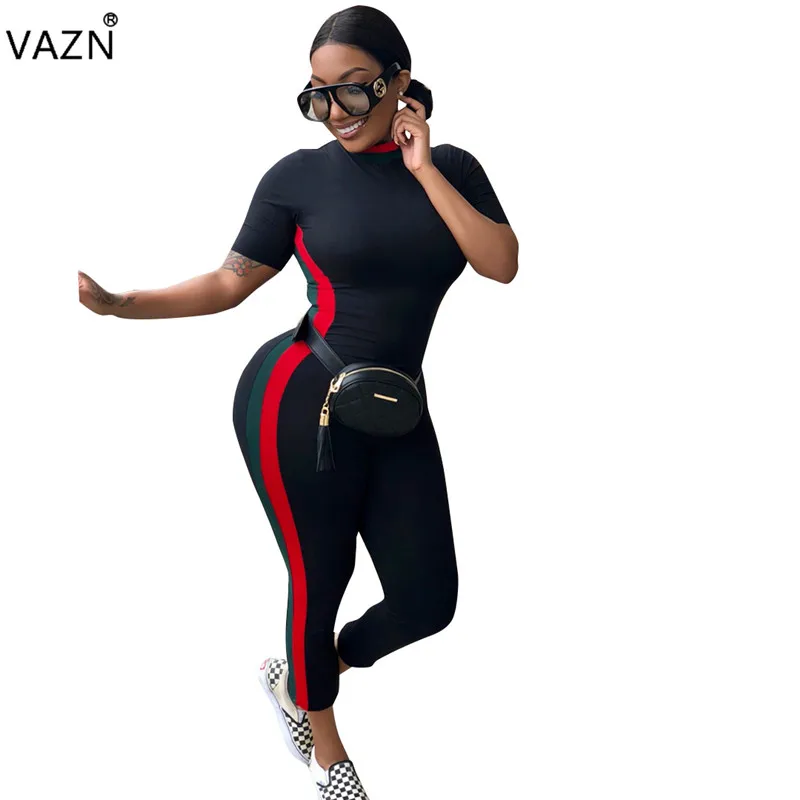 Женский комбинезон с круглым вырезом VAZN повседневный однотонный облегающий