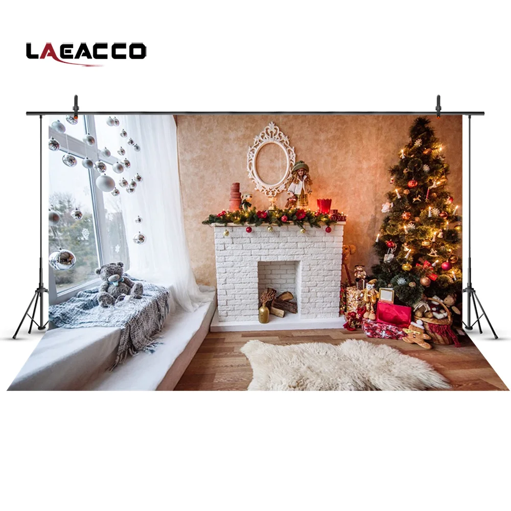 Фотофон Laeacco с рождественской елкой и камина Детские Декорации для фотосъемки в
