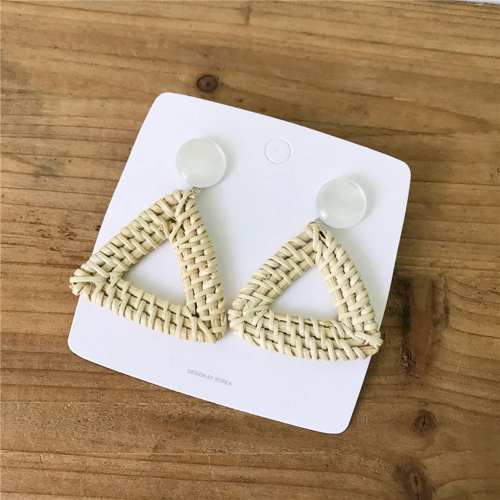 Korean Earrings Straw Rattan Geometric Triangle Exaggerated 2019 Opal Boho Summer Ear Rings Fashion for Women | Украшения и