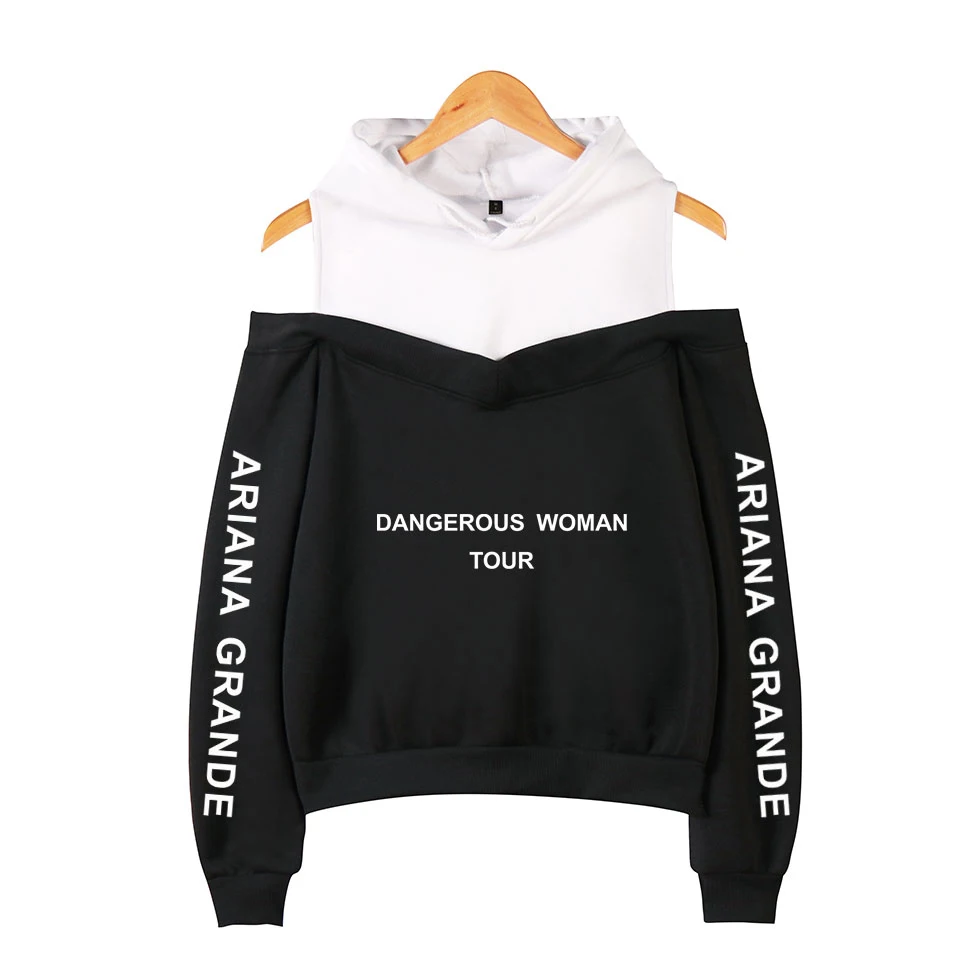 Толстовка Ariana Grande с капюшоном и открытыми плечами для опасных женщин пикантная в