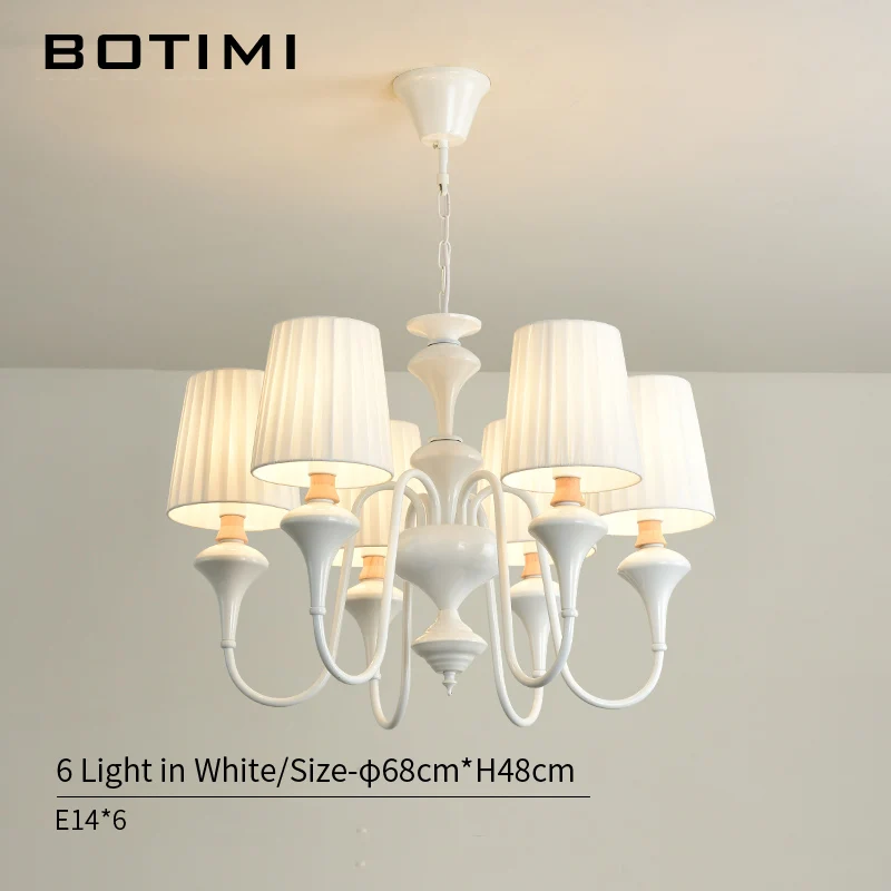 6 Light in White BOTIMI скандинавский светодиодный светильник с тканевым абажуром для гостиной, синие люстры, светильник ing, современный белый подвесной светильник для спальни - Цвет абажура: 6 Light in White