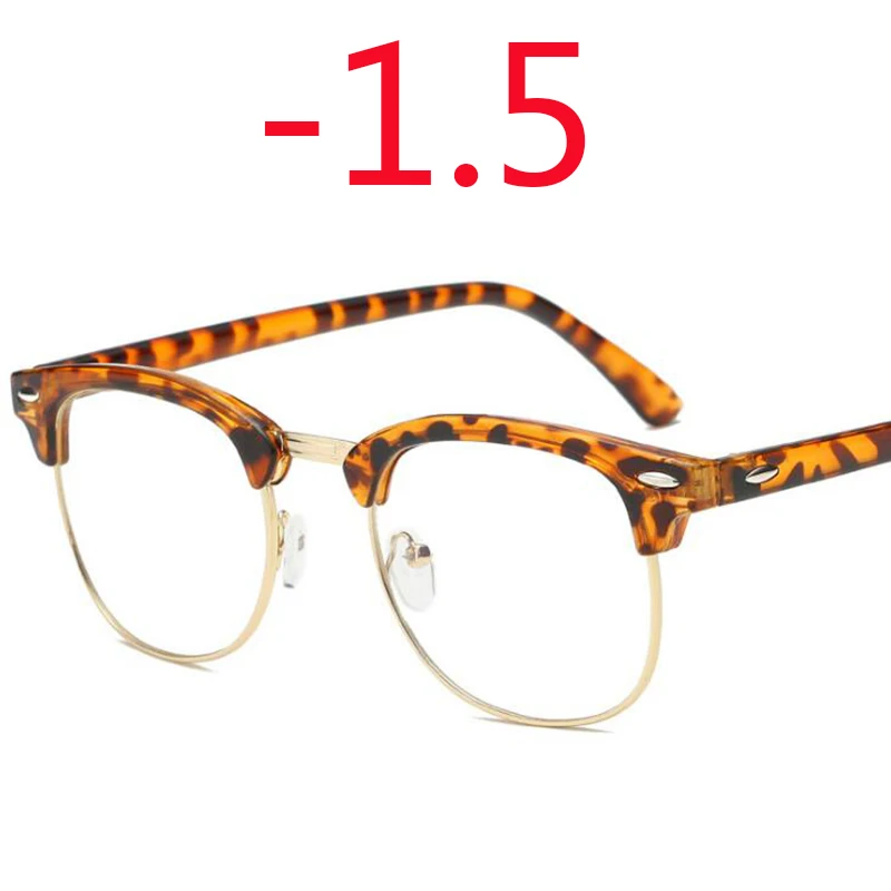 Leopard gold -1.5 Полуоправы студенческие очки для близорукости с градусами женские мужские очки для очков-0,5-1,0-1,5-2,0-2,5-3,0-4,0 до-6,0 - Цвет оправы: Leopard gold -1.5