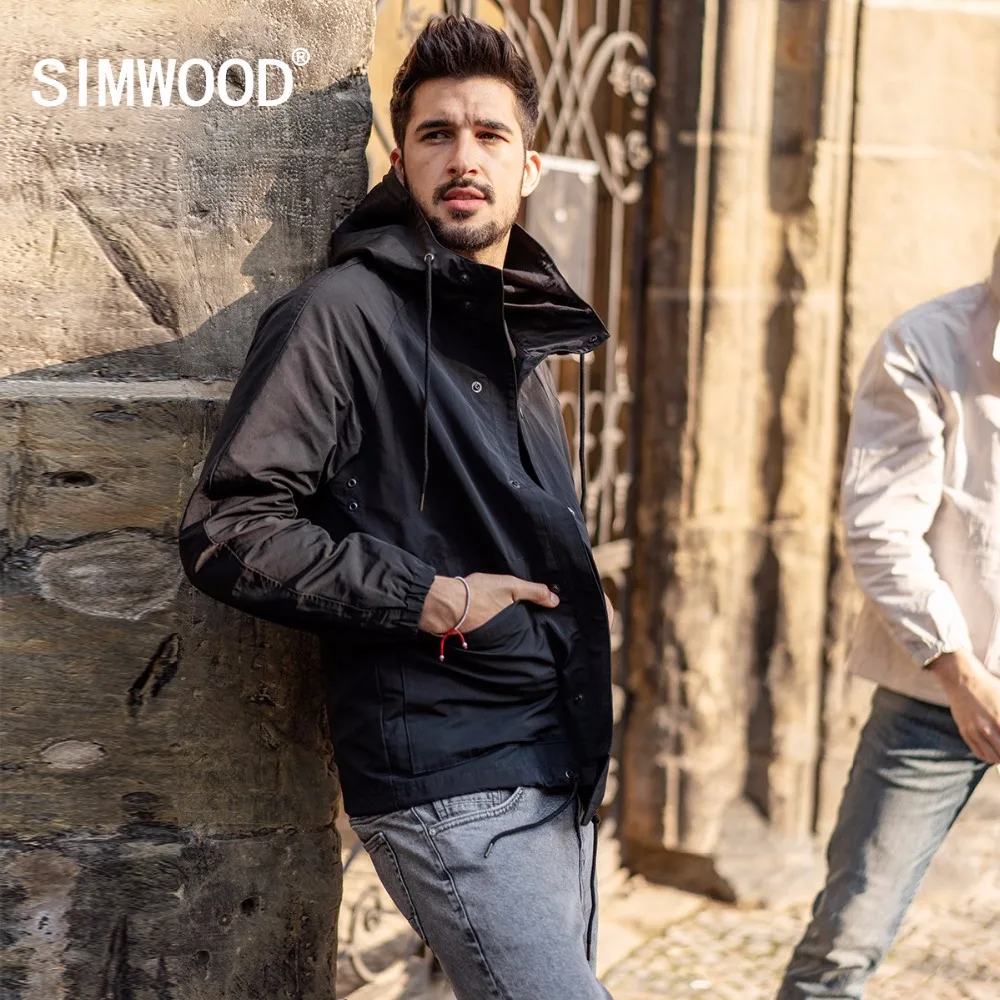 Мужская приталенная куртка SIMWOOD модная брендовая черная повседневная тонкая