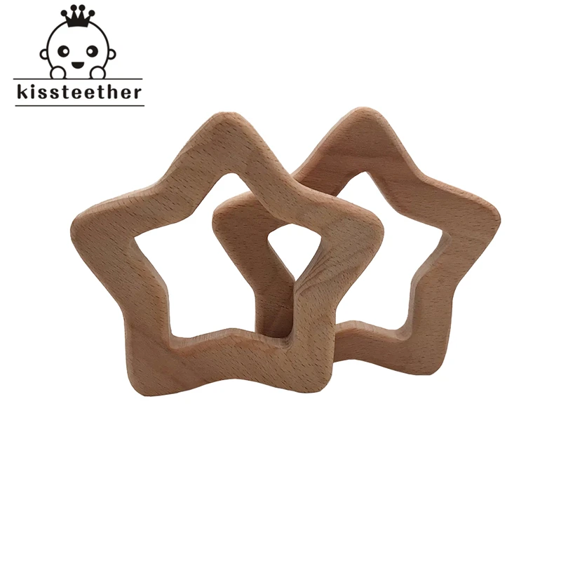 

Kissteether 20pcs Baby teether Handmade Beech Wooden Star Teething Toys DIY Crafts Pendant Chewable Pacifier Chain Accessories