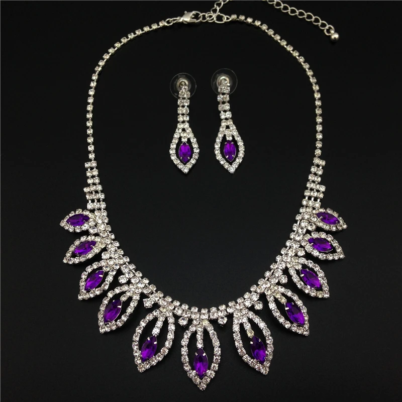 

new in women high quality crystal purple necklace and earring set