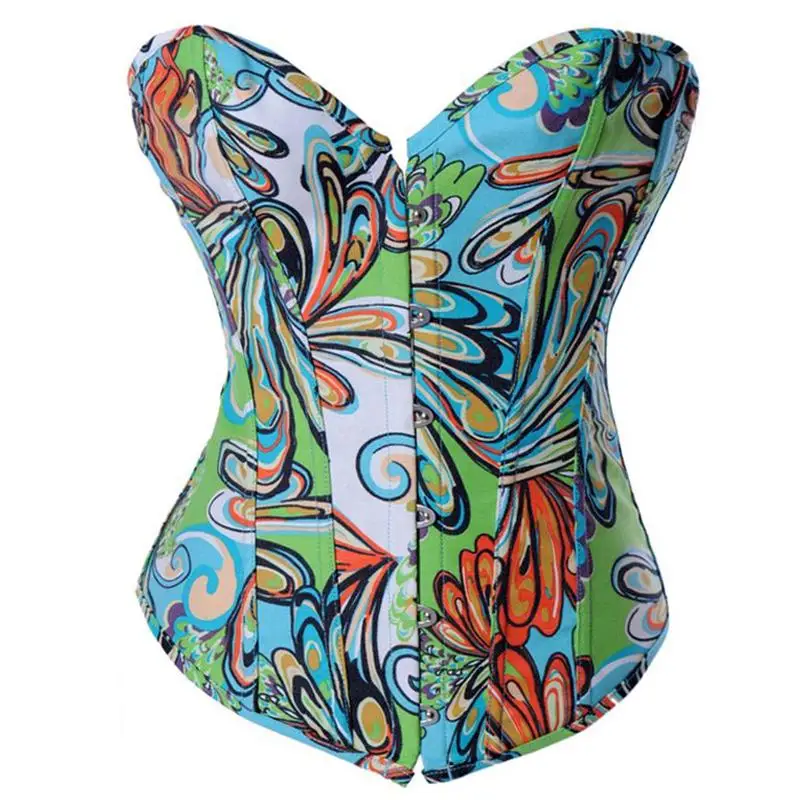 Синий Розовый Зеленый женский цветочный узор без бретелек Бюстье корсет Overbust