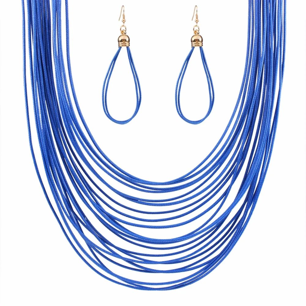 6 цветов Европейский Многослойные колье Кожа Веревка себе длинная цепь Цепочки и