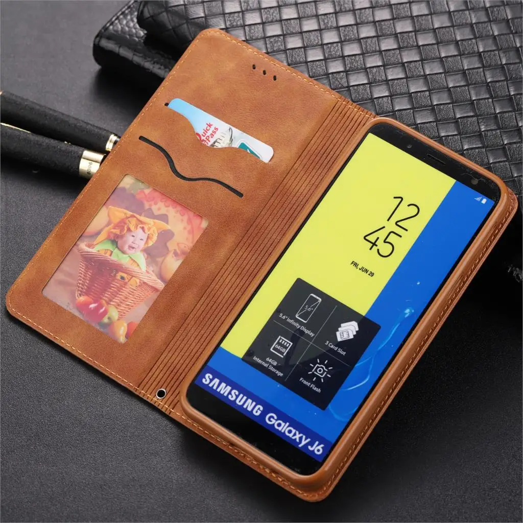 Чехол AZNS для samsung Galaxy J6 J600D/F/J6+ Plus J610F из искусственной кожи, чехол-держатель для карт, магнитный чехол-кошелек