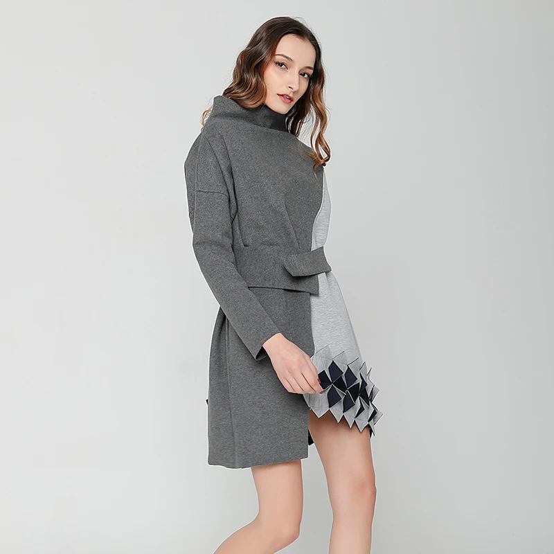 TWOTWINSTYLE Асимметричная Толстовка Платье Женская Лоскутная повязка повседневные