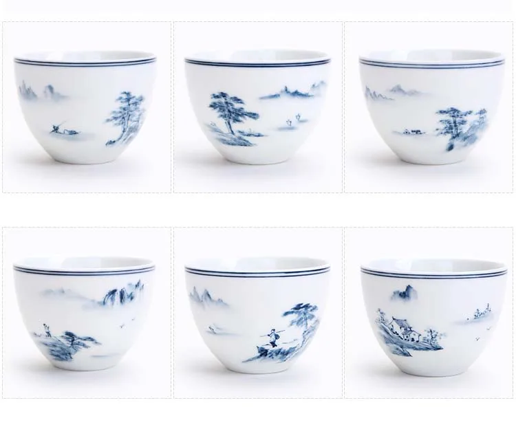 60 мл в китайском стиле Цвет синий и белый фарфор Ручная роспись пейзаж Чай чашка