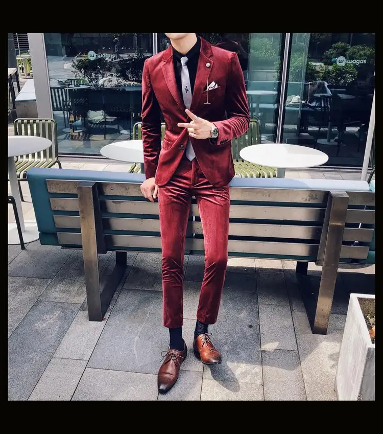 Свадебные костюмы для мужчин s Slim Fit вельвет 2 шт. Выпускной костюм британский стиль смокинг корейский Homme Mariage костюм для жениха - Цвет: Silver Men Suits