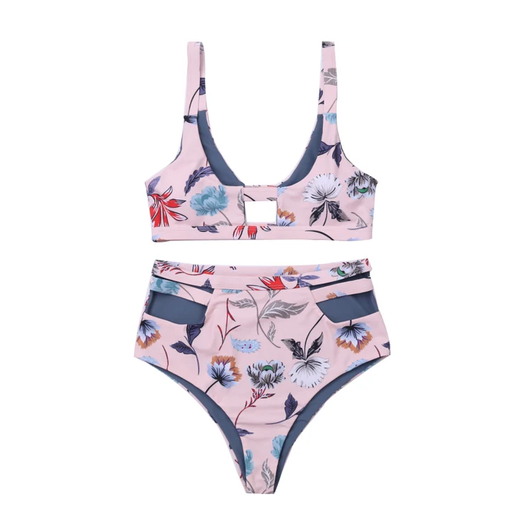 Двусторонняя одежда пикантные цветочным принтом бикини с кружевом Комплект