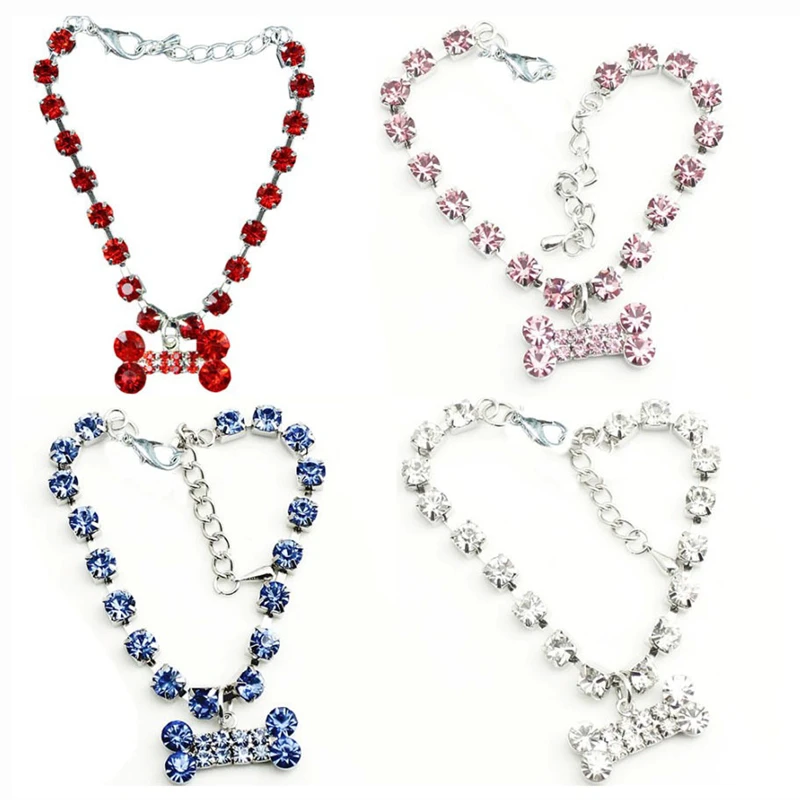 

Fashion Pet Dog Jewelry Necklace Bone Shape Collar Pet Supplies Rhinestone Necklace Dog Tag Pet Collar Jewelry Accessory