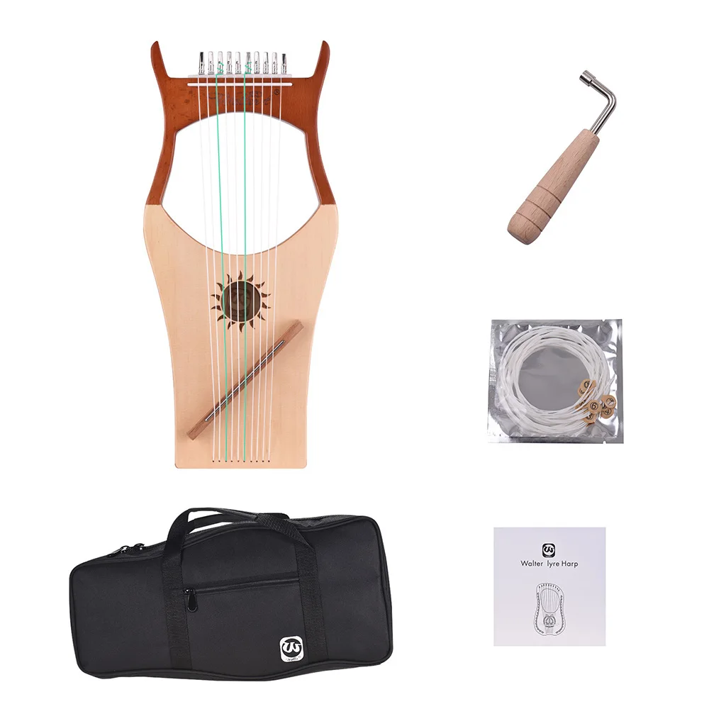 WH01 10-String Wooden Lyre Harp Nylon Strings Rosewood Topboard Rubber Wood Backboard String Instrument with Carry Bag |
