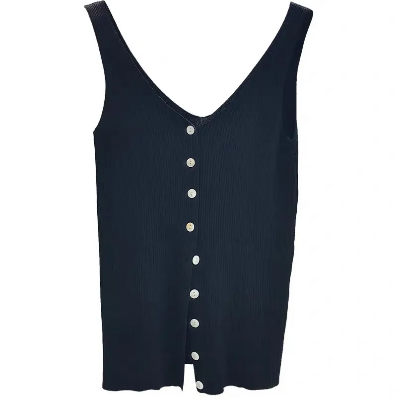 Fashion Button Knit Vest Women Top Camisole Female Solid Elastic knited Slim Sleeveless Tops Femme Summer Casual Camis New