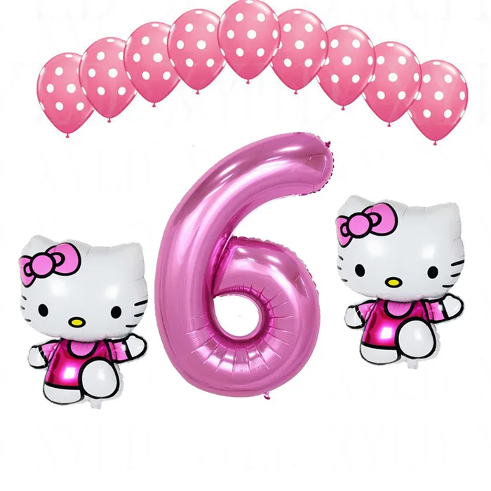 Кофе 1 комплект, воздушный шар hello kitty с цифрами 40 дюймов, латексные шары в розовый горошек для девочек 1, 2, 3, 5 лет, декор для дня рождения, Детские шары - Цвет: Кофе