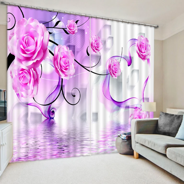 

Modern Home Decoration Living Room Curtains 3d purple flower curtains