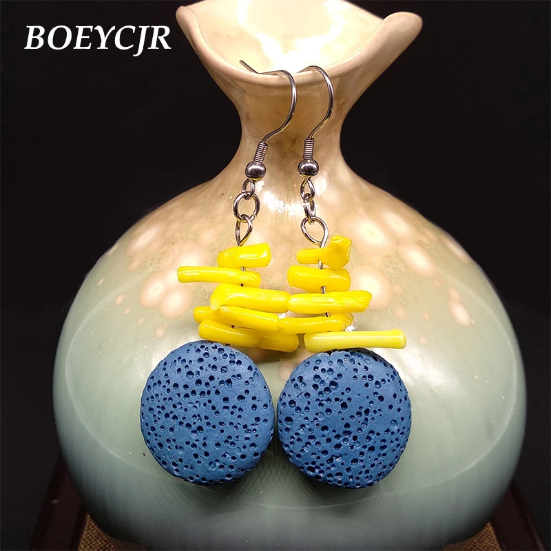 BOEYCJR, цветные Серьги-капли из лавового камня, модные ювелирные изделия ручной работы, серьги-крючки, висячие серьги для женщин, Arete Oorbel