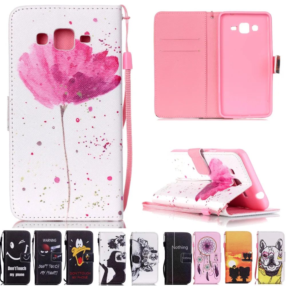 Цветок/Череп Дизайн Кожа Стенд чехол кошелек флип для Samsung Galaxy Grand Prime G530 g5308 Coque