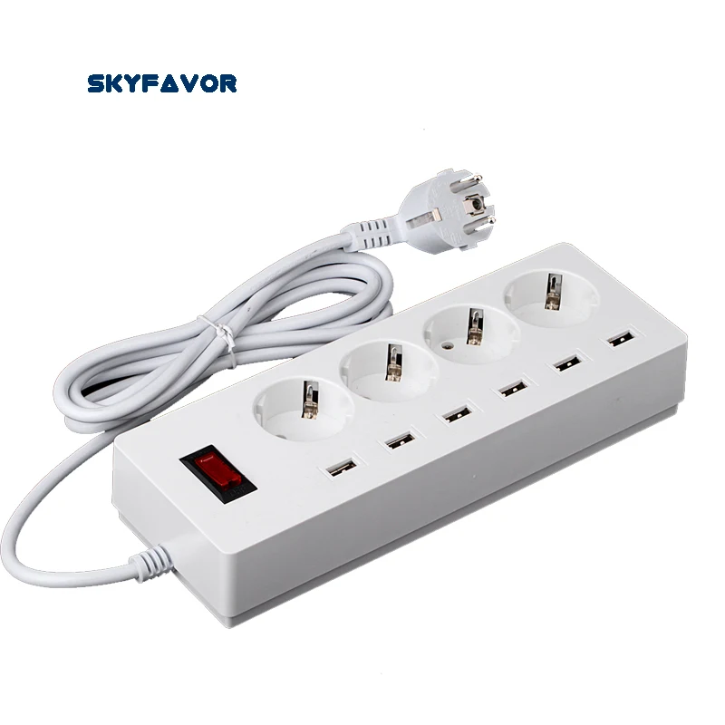 Многофункции евро Сетевой фильтр питания с 6 USB порта и 4 розетки расширения, с USB для iPhone iPad и samsun