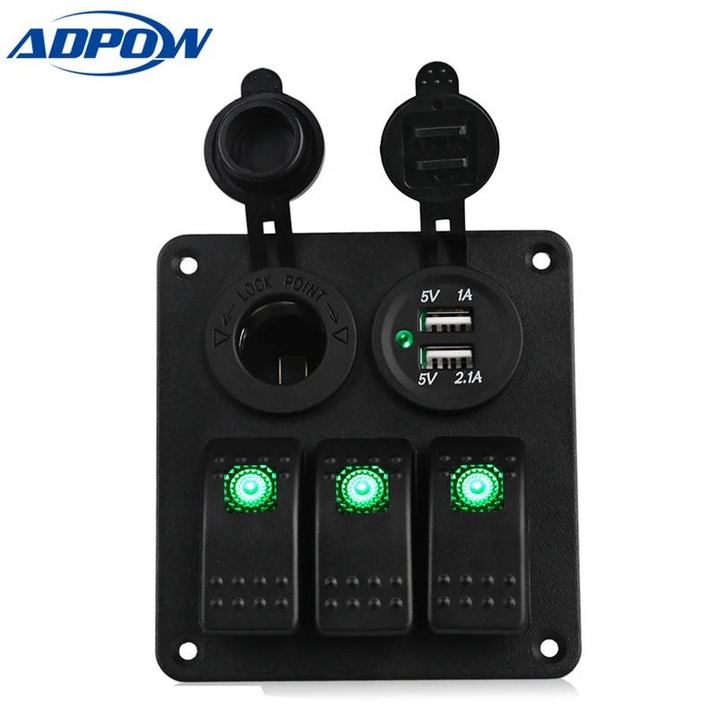 ADPOW 3-х канальная Светодиодная панель переключателя морской лодки для мотоцикла