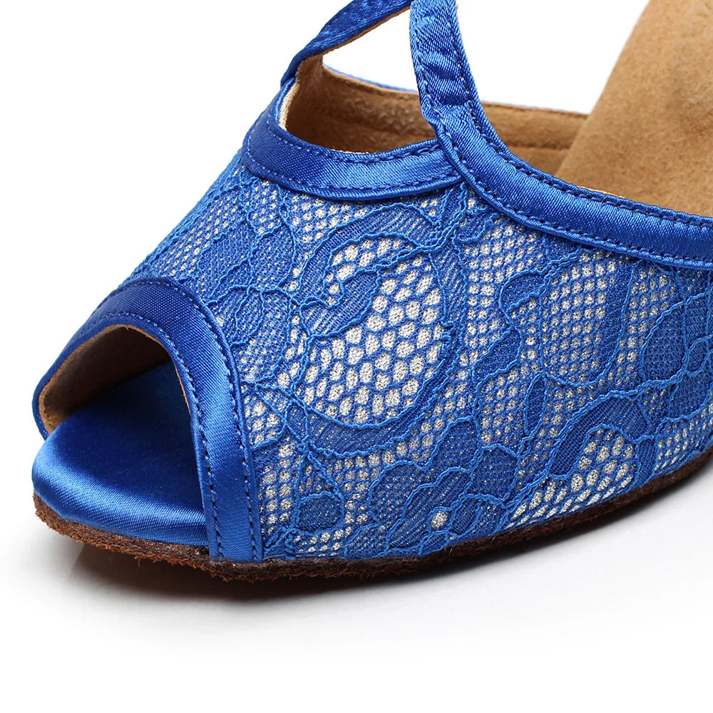 Женские атласные туфли для латиноамериканских танцев синие бальных обувь на