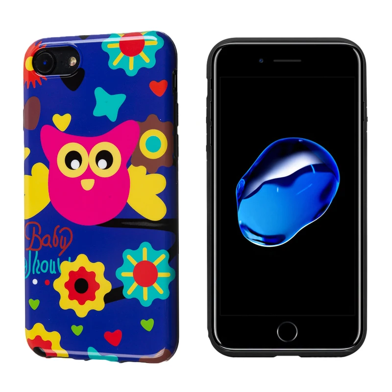 Luxury Glossy IMD Soft Silicone Case for Apple iPhone 7 8 Plus X 10 XS Max XR 6S 6 Cover Cute Cartoon Baby Owl in Heaven Floral | Мобильные