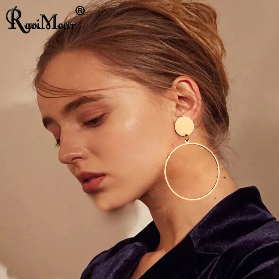 Женские серьги-подвески RAVINOUR круглые длинные серьги в стиле панк с