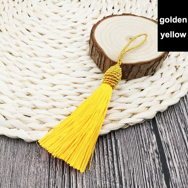 golden yellow 2 шт./лот 9 см нить Ленточки Декоративные Шелковые бахромой гарнитур DIY кисточка швейная ткань аксессуары отделкой бахромой для tassel Pendant - Цвет: golden yellow