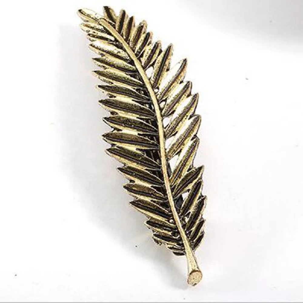 Elegant Women Gold Silver Feather Leaf Leaves Barrette Hairpin Hair Clip | Красота и здоровье