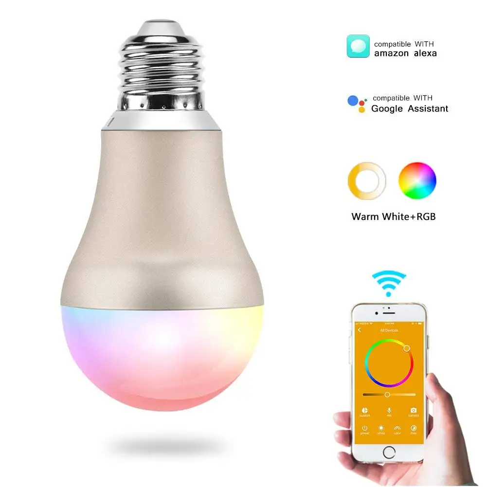 Wifi патрон умный свет лампы E27 теплый белый RGB динамический стример светодиодный с