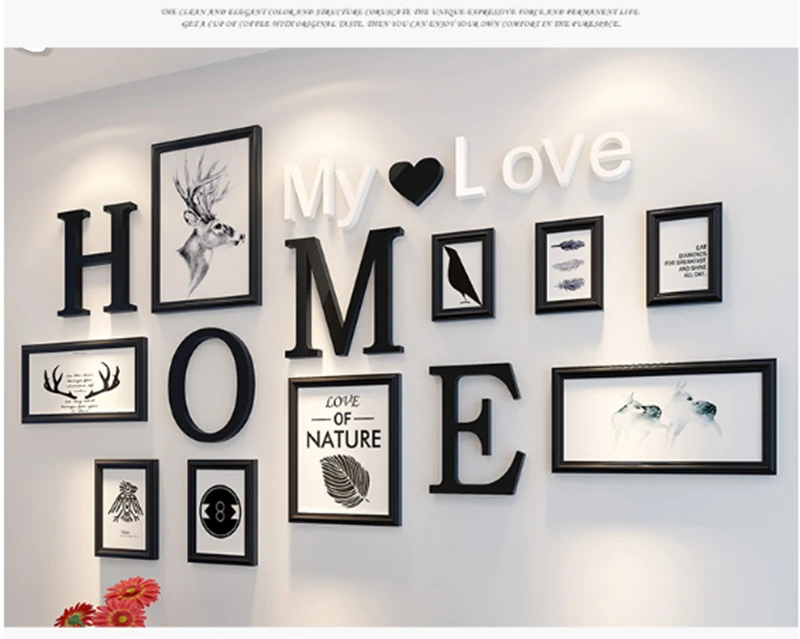 9 шт. картина Love home настенные фоторамки комбинированные часы набор деревянная гостиная настенная комбинация Винтаж DIY фоторамки