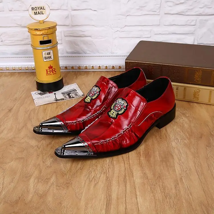 Высококачественные мужские свадебные туфли-оксфорды с острым металлическим