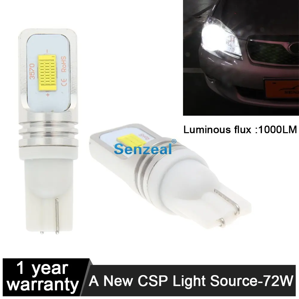 SENZEAL 2 шт. T10 Автомобильный светодиодный светильник W5W 1000Lm 3570 CSP 194 лампы 168 72W фары