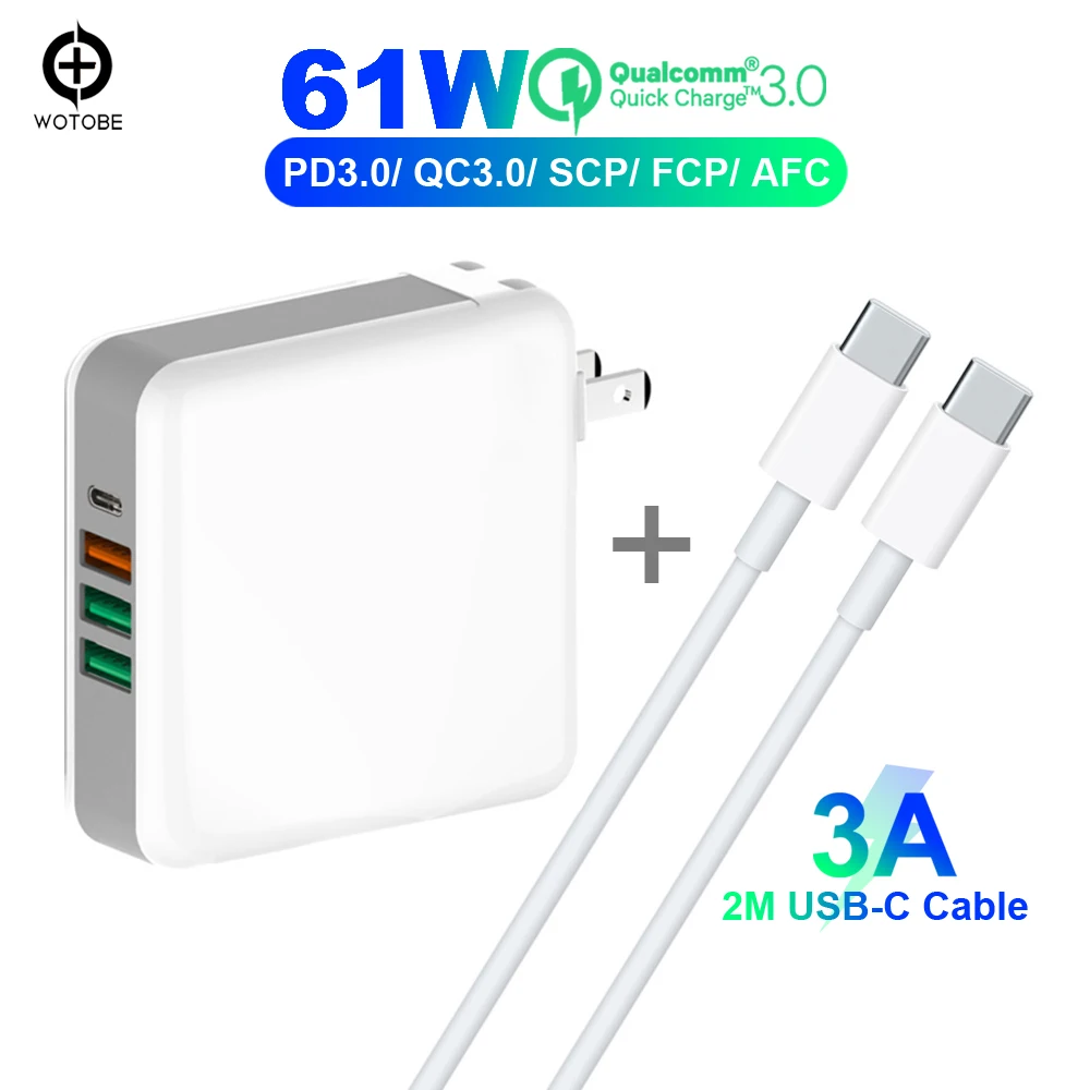 TYPE-C 61W USB C адаптер питания QC3.0 зарядное устройство/SPC/AFC для huawei/samsung, PD60W для xiaomi iPad/iPhone/MacBook(будет 2 м кабель