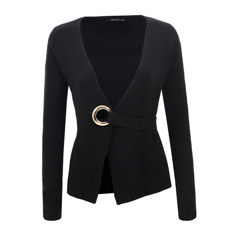 Женский трикотажный кардиган Однотонный свитер с длинным рукавом и V образным
