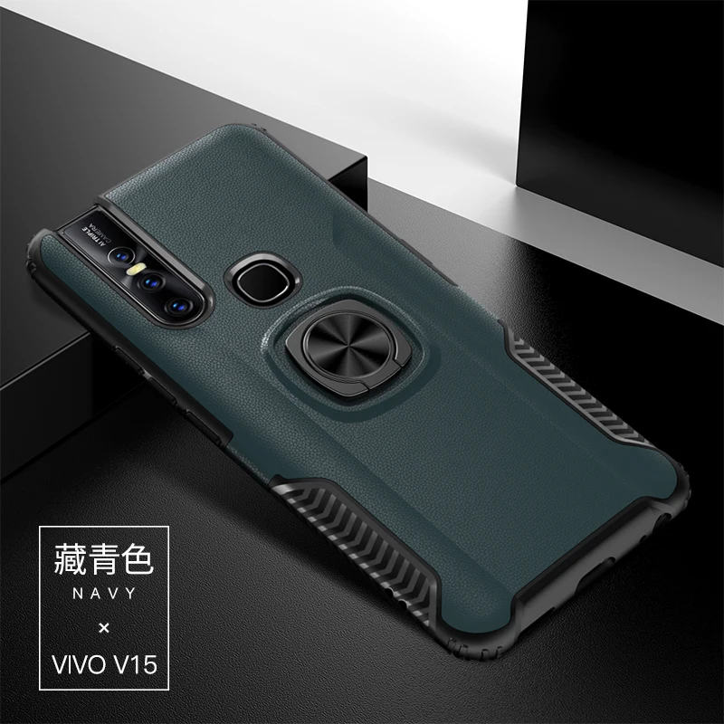 ДЛЯ vivo V15 Pro чехол Роскошный рыцарь Броня задняя крышка для vivo V15 Прочный Гибридный автомобильный держатель Кронштейн чехол для телефона(XS0418 - Цвет: Тёмно-синий