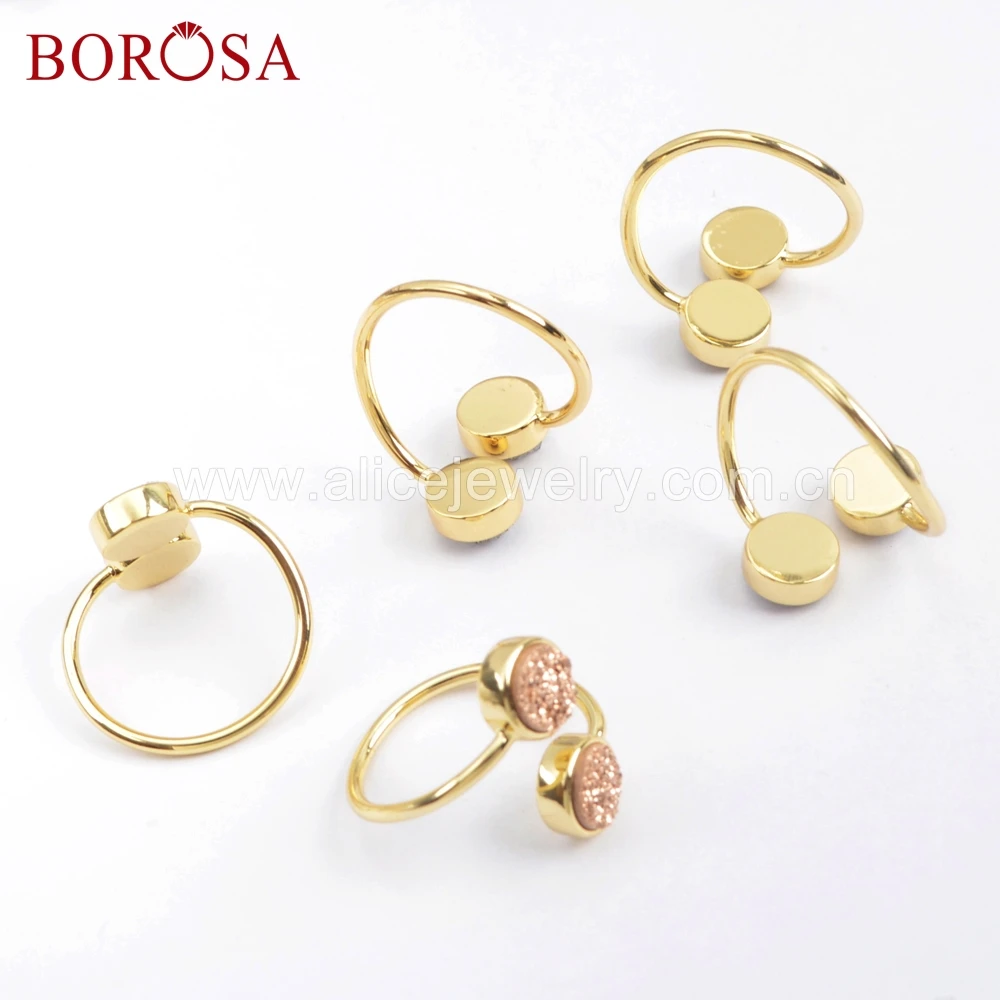 Кольцо BOROSA ZG0363 регулируемое из натурального агата с двойным круглым камнем 5