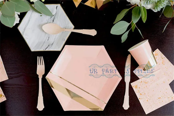 16 наборов коралловых розовых и золотых фольг бумажные чашки для вечеринки