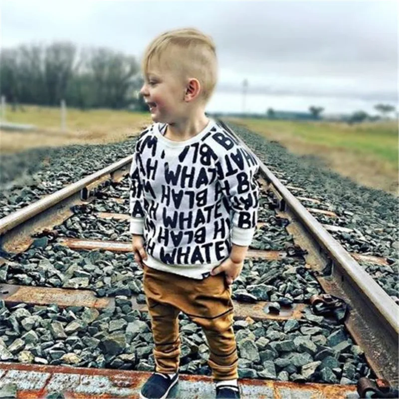 Newborn Infant Baby Boy Clothes 2Pcs Tracksuit Long Sleeve Letter T-shirt Tops Striped Yellow Pants Outfits Set Summer 1-6T | Детская