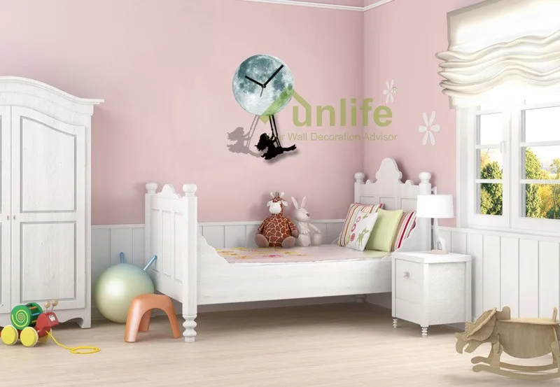 Funlife(TM) светится в темноте настенные часы Луна, Funlife эксклюзивная новая Лунная ночь свет деко Наклейка девушка качели на Луне ва