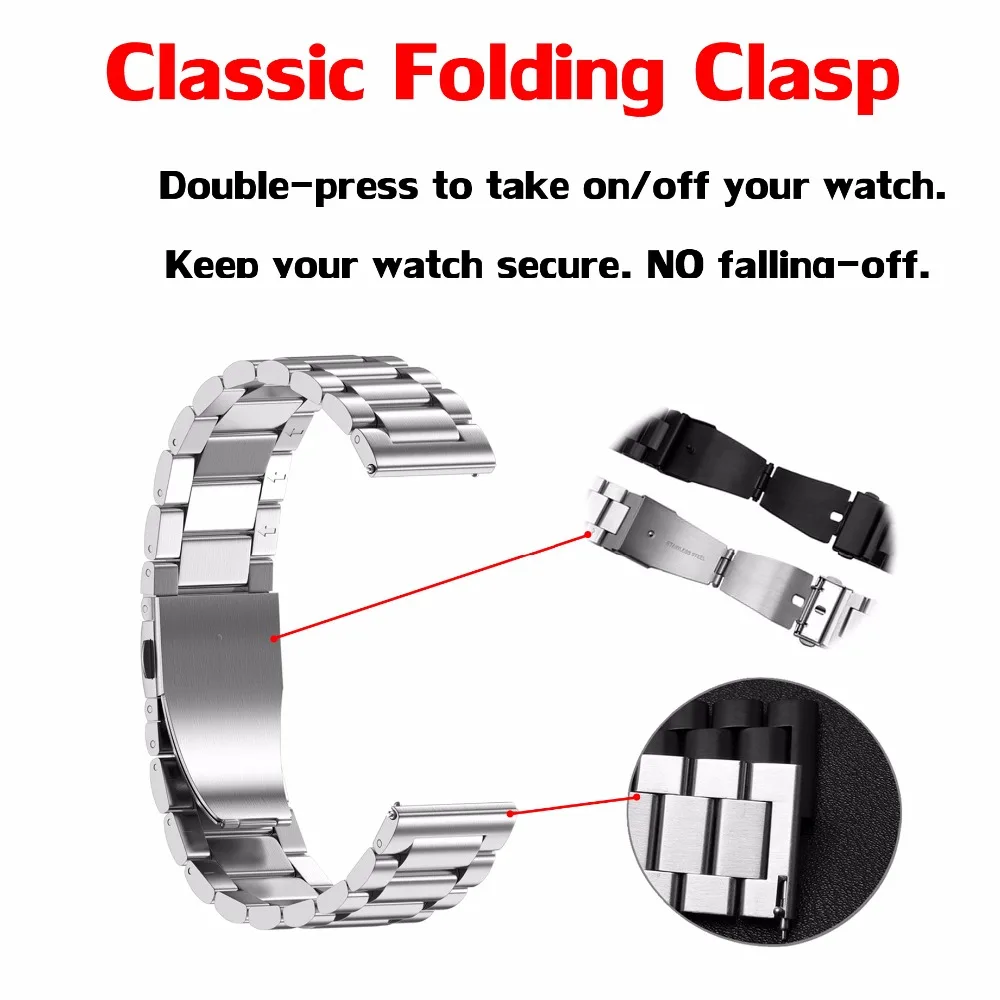 ANBEST 16mm 18mm 20mm 22mm Stainless Steel Band for Gear Sport S2 S3 Galaxy 42mm 46mm Smartwatches Strap Metal Wristbands