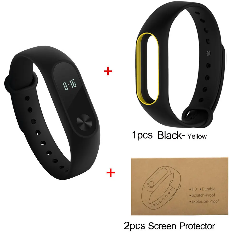 BlackYellow add-film Сяо Mi mi Группа 2 Mi band 2 Смарт монитор сердечного ритма браслет для Android IOS браслет SmartBand Touchpad экран OLED - Цвет: BlackYellow add-film