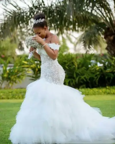 

Wedding Dresses 2020 African Off Shoulder Vintage Lace Mermaid Bride Gowns Dress vestido de noiva