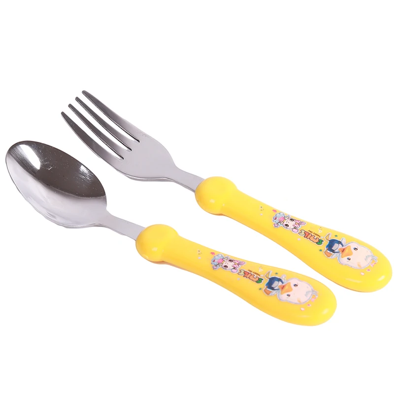 2 шт. ложка для кормления с милым принтом + вилка Высококачественная детская