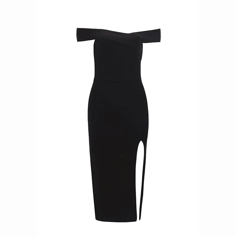 Black Осеннее Бандажное платье с вырезом лодочкой и открытыми плечами Vestidos модное черное белое сексуальное Клубное вечернее платье - Цвет: Black