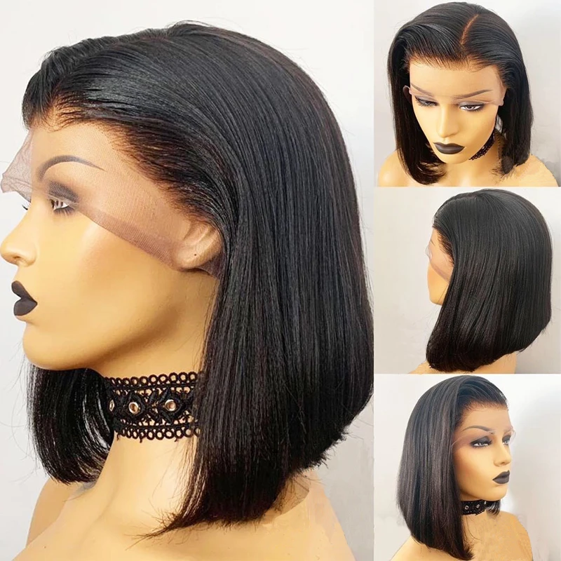 Yaki парик из натуральных волос короткие волосы парики для женщин грубые прямые 13x4