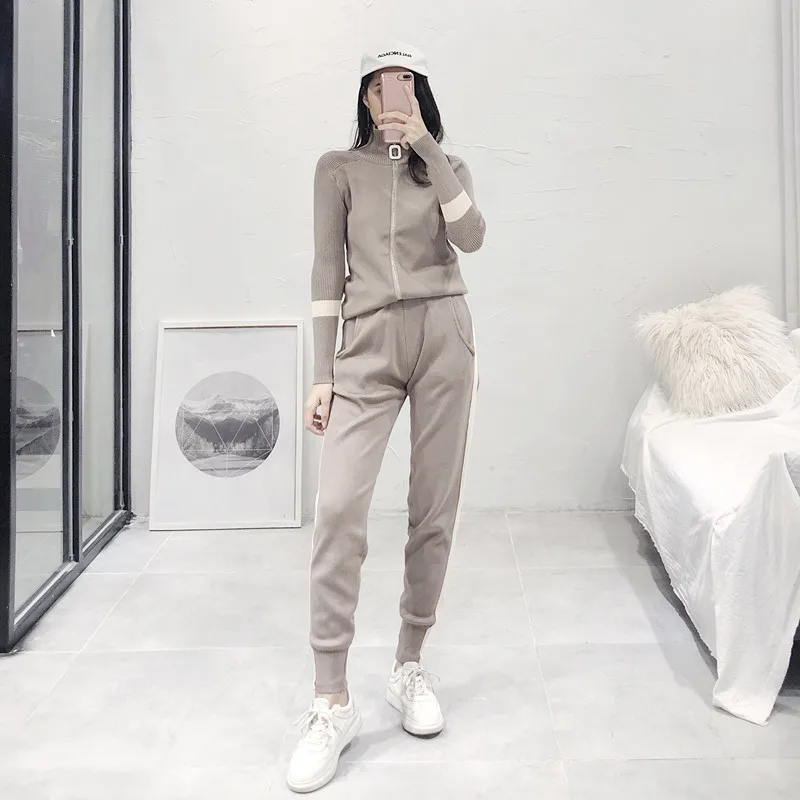 Женский Повседневный Спортивный костюм ALPHALMODA Трикотажный на молнии и облегающие