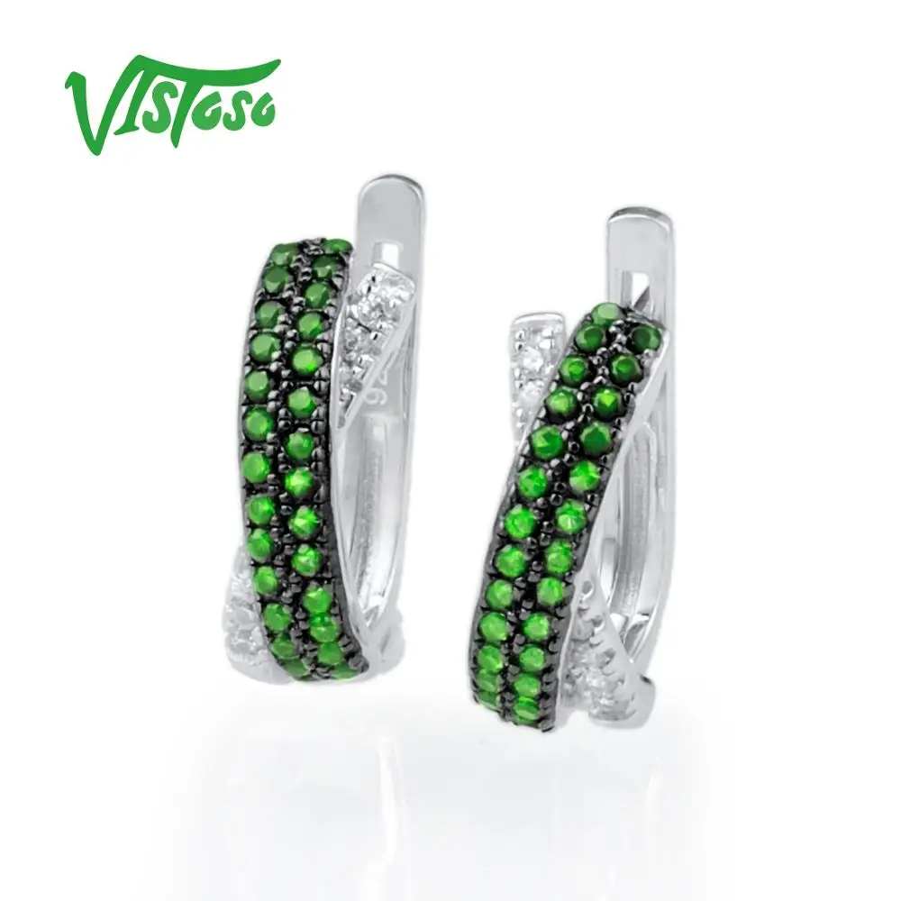 VISTOSO 925 Круглые серьги гвоздики из стерлингового серебра с зеленым шпинелем