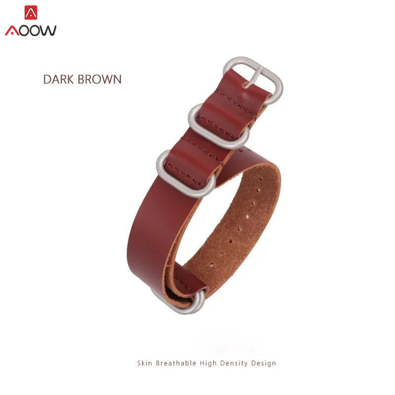 Brown silver-buckle AOOW ZULU ремешок из натуральной кожи с черной пряжкой для часов для женщин и мужчин 18 мм 20 мм 22 мм 24 мм браслет на запястье - Цвет ремешка: Brown silver-buckle